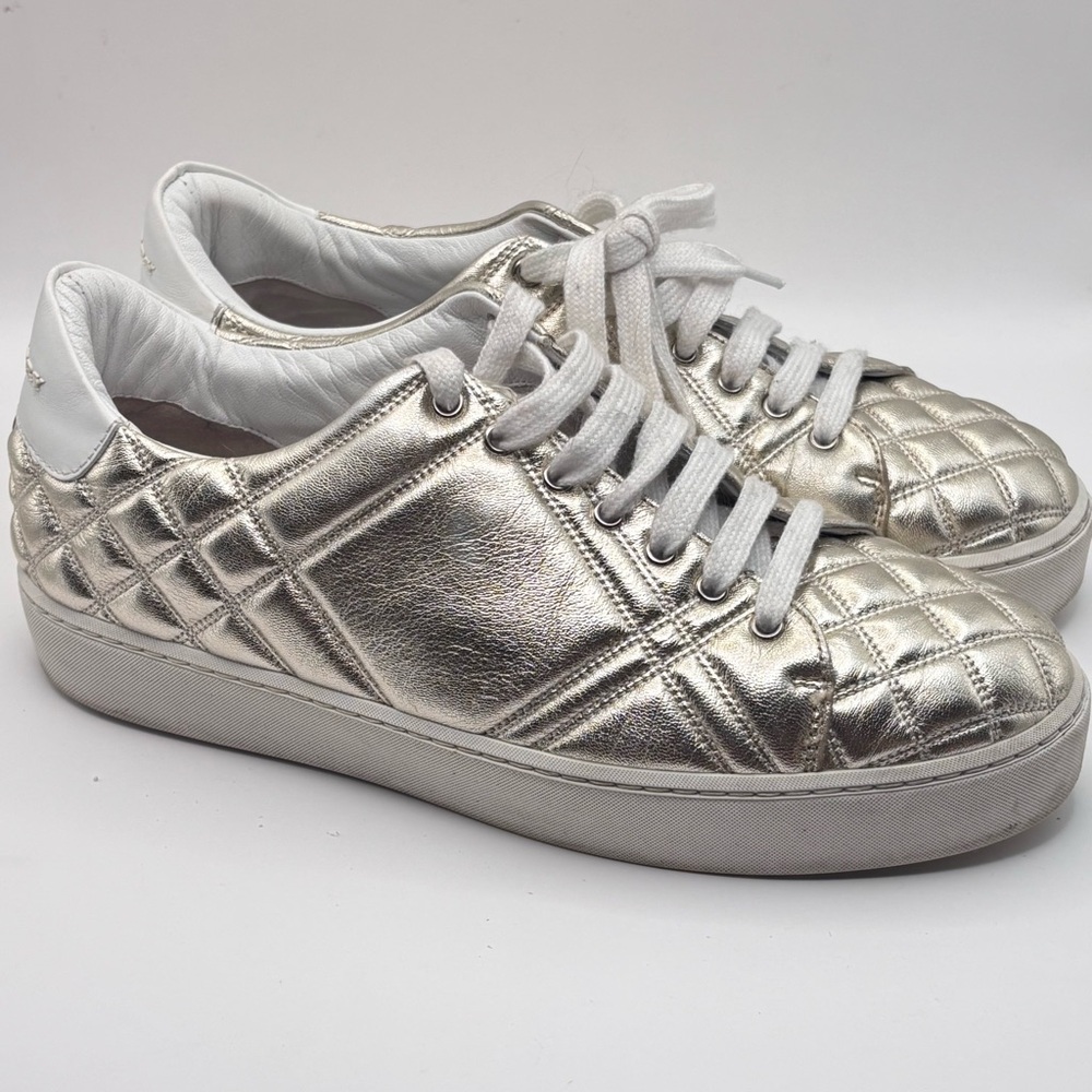 Burberry Westford Quilted Metallic Leather Low-Top Sneakers US 7.5 Women’s Shoes